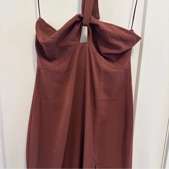Abercrombie & Fitch Brown Knot Front Cutout Halter Midi Dress Size Small Petites - Picture 4 of 12